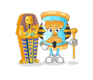 Kum saati antik Mısır çizgi filmi. karikatür maskotu vektosu