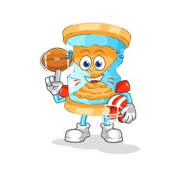 Rugby oynayan kum saati karakteri. karikatür maskotu vektosu