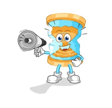 Kum saati hoparlör vektörünü tutuyor. karikatür