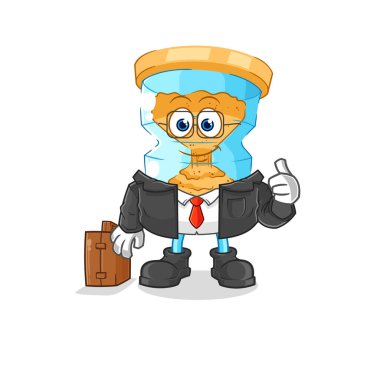 Kum saati ofis çalışanı maskotu. çizgi film vektosu