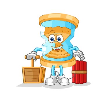 Kum saatinde dinamit fünyesi var. karikatür maskotu vektosu