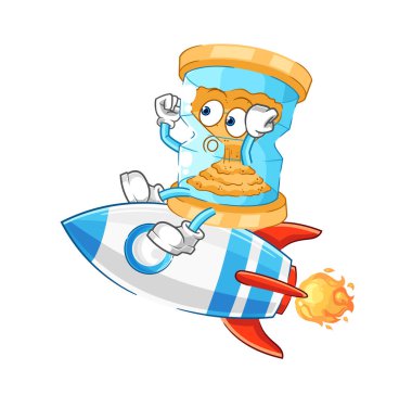 Kum saati roket çizgi film maskotu vektosu.