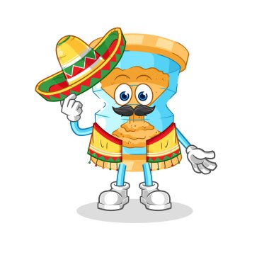 Kum saati Meksika kültürü ve bayrağı. karikatür maskotu vektosu