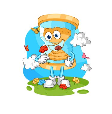 Kum saati baharda çiçek toplar. karakter vektosu