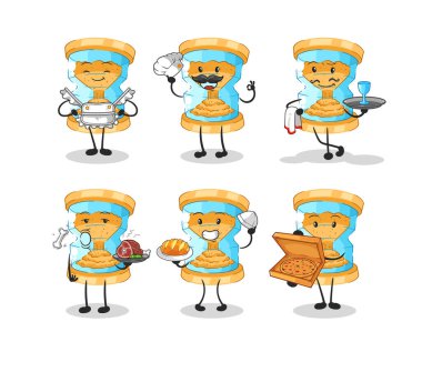 Kum Saati Restoran Grubu karakteri. karikatür maskotu vektosu