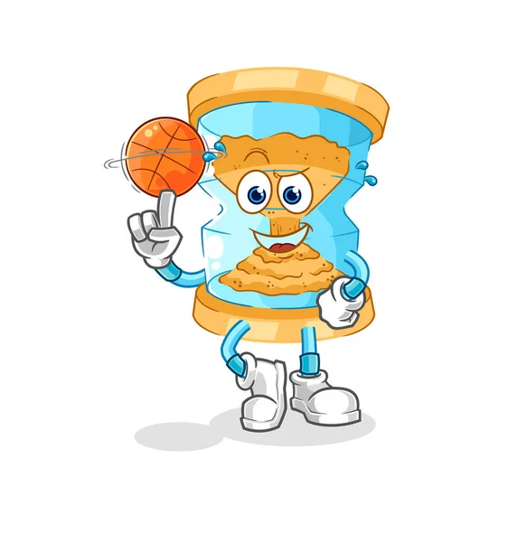 Clessidra Che Gioca Basket Palla Mascotte Vettore Del Fumetto — Vettoriale Stock