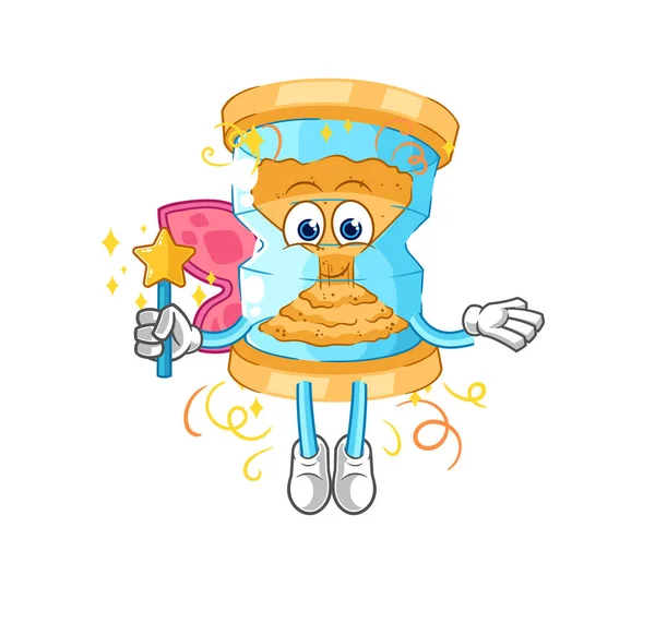 Hourglass Fairy Wings Stick Cartoon Mascot Vecto — Stock Vector