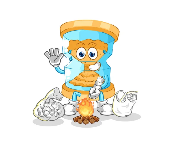 Hourglass Roasting Marshmallows Cartoon Mascot Vecto — Stock Vector