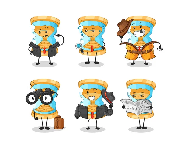 Hourglass Detective Group Character Мультипликационный Талисман — стоковый вектор