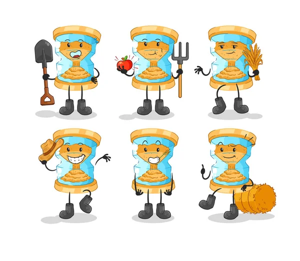 Hourglass Farmer Group Character Cartoon Mascot Vecto — Stock Vector