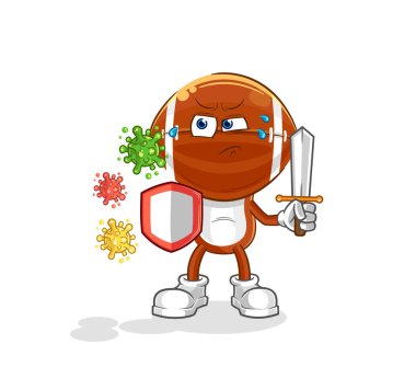 Rugby kafa virüs çizgi filmine karşı. karikatür maskotu vektosu