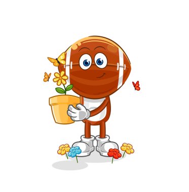 Rugby kafa ve çiçek saksısı. karakter vektosu