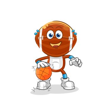 Ragbi kafa basketbol topu sürüyor. karikatür maskotu vektosu