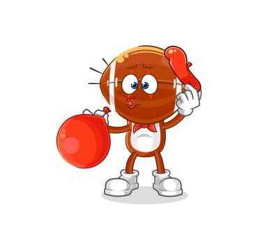 Rugby kafa pandomim balonu şişiriyor. karikatür maskotu vektosu