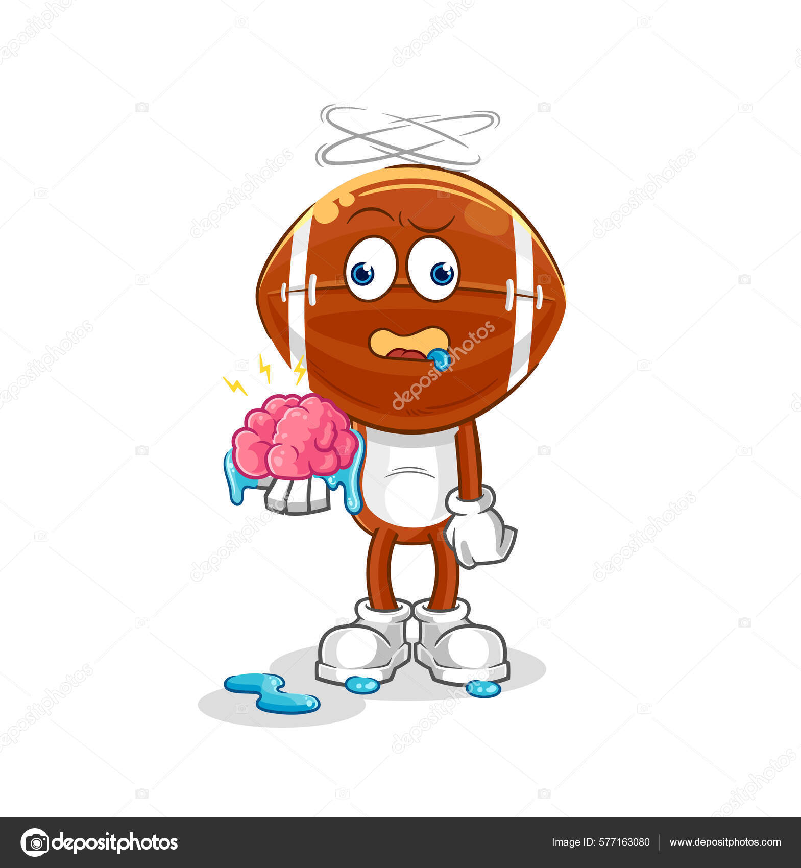 Rugby Head Brain Vector Cartoon Characte Stock Illustration by