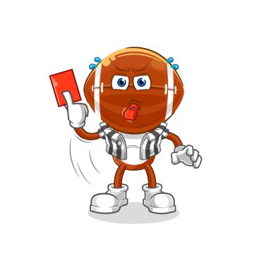 Kırmızı kart resimli rugby baş hakemi. karakter vektosu