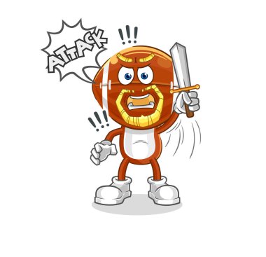 Ragbi baş şövalyeleri kılıçla saldırır. karikatür maskotu vektosu