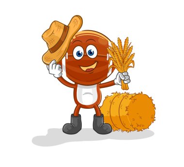 Ragbi baş çiftçi maskotu. çizgi film vektosu