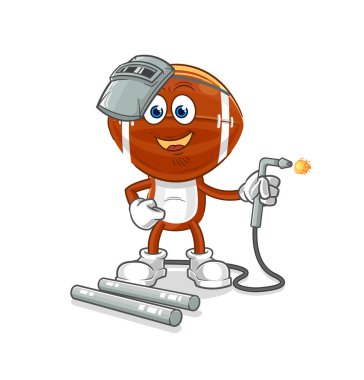 Ragbi baş kaynakçı maskotu. çizgi film vektosu