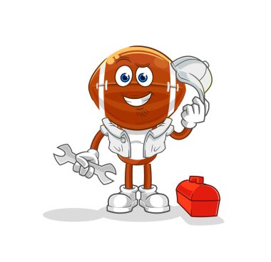 Rugby baş mekanik karikatürü. karikatür maskotu vektosu