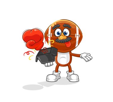 Kutudaki ragbi kafa şakası eldiveni. çizgi film maskotu