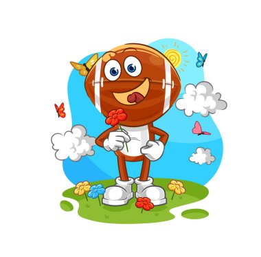 Ragbi kafa baharda çiçek toplar. karakter vektosu