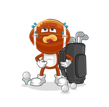 Golf ekipmanlı ragbi kafa. karikatür maskotu vektosu