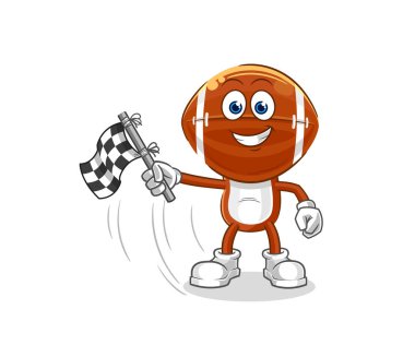 Rugby kafa tutuşu bitiş bayrağı. karikatür maskotu vektosu