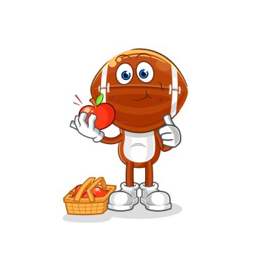 Ragbi kafa elma çizimi yiyor. karakter vektosu