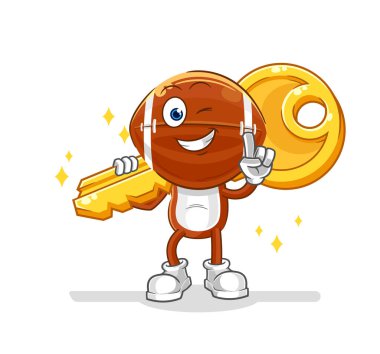 Ragbi kafa anahtar maskotu taşır. çizgi film vektosu