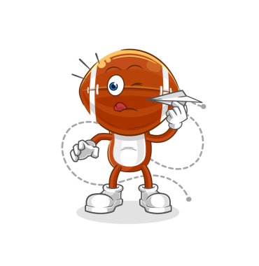 Kağıt uçak karakterli ragbi kafa. karikatür maskotu vektosu