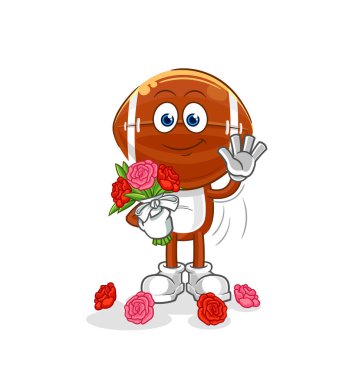 Rugby kafa ve buket maskotu. çizgi film vektosu