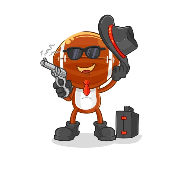 Rugby Head Mafia Gun Character Cartoon Mascot Vecto — Stock vektor