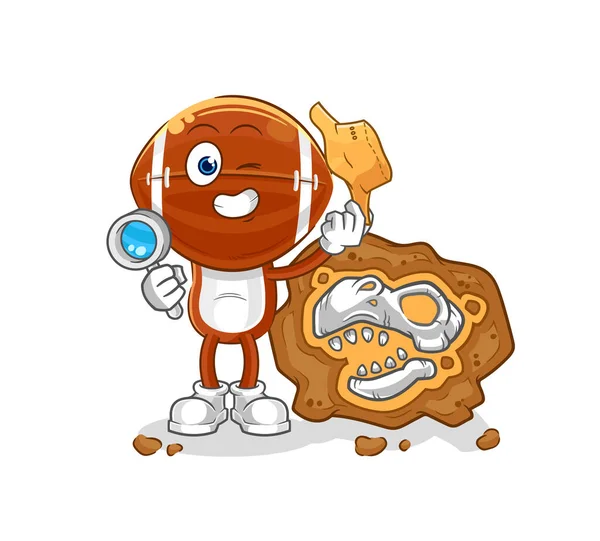 Fosil maskotu olan rugby baş arkeologları. çizgi film vektosu