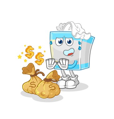 Kağıt mendil kutusu para resimlerini reddediyor. karakter vektosu