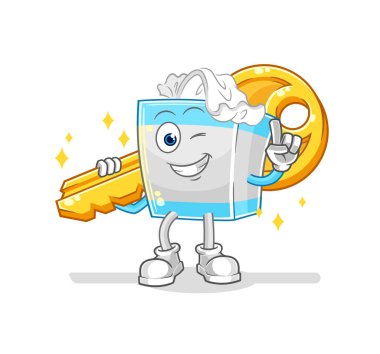 Mendil kutusu anahtar maskotu taşıyor. çizgi film vektosu