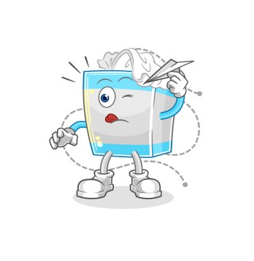 Kağıt uçak karakterli mendil kutusu. karikatür maskotu vektosu