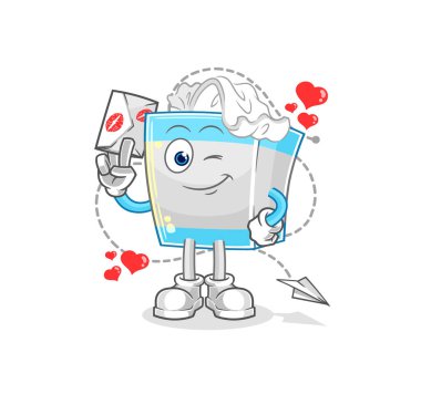 Mendil kutusunda aşk mektubu illüstrasyonu var. karakter vektosu