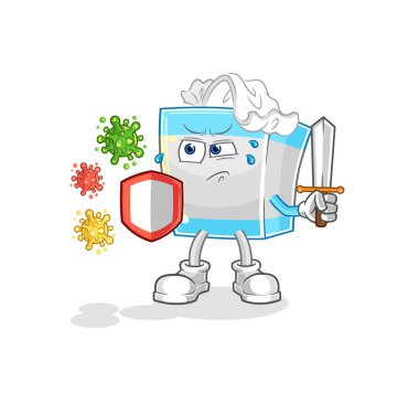 Virüs karikatürlerine karşı doku kutusu. karikatür maskotu vektosu