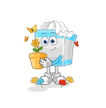 Çiçek saksısı olan mendil kutusu. karakter vektosu