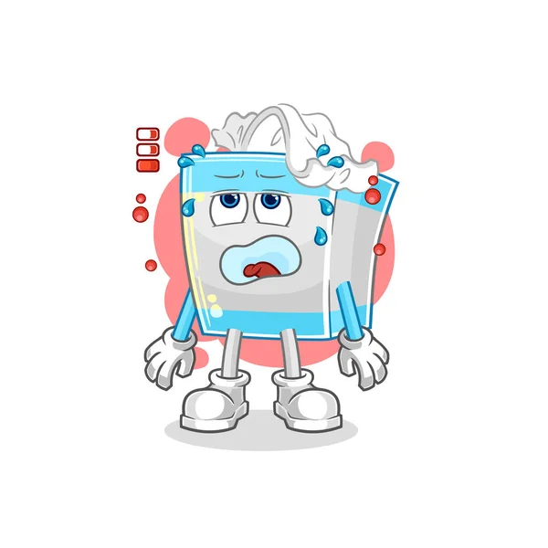 Tissue Box Low Battery Mascot Cartoon Vecto — Stock Vector