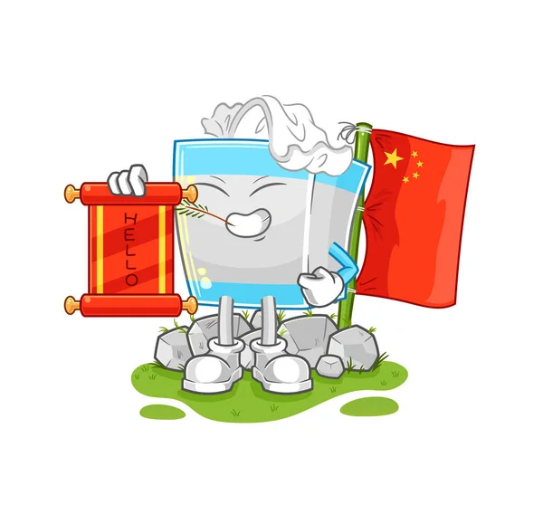 Desenho Animado Chinês Caixa Tecido Mascote Desenhos Animados Vecto — Vetor de Stock