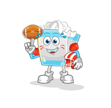 Rugby oynayan kağıt mendil kutusu. karikatür maskotu vektosu