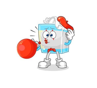 Mendil kutusu pandomimcisi balon şişiriyor. karikatür maskotu vektosu