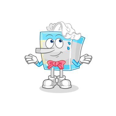 Mendil kutusu Pinokyo karakteri gibi. karikatür maskotu vektosu