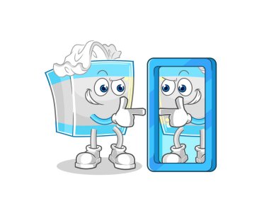 Peçete kutusu ayna karikatürüne bakıyor. karikatür maskotu vektosu