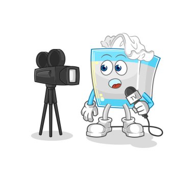 Mendil kutusu televizyon muhabiri çizgi filmi. karikatür maskotu vektosu