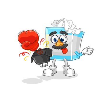 Kutudaki peçete kutusu şaka eldiveni. çizgi film maskotu