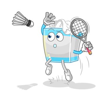 Badminton çizgi filminde kağıt mendil kutusu parçalandı. karikatür maskotu vektosu