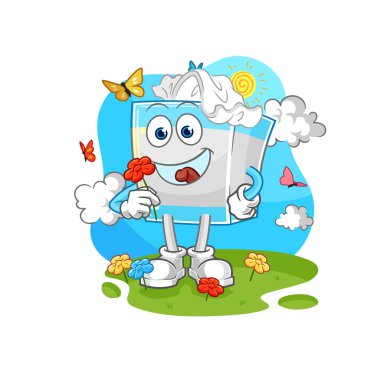 Bahar aylarında mendil kutusu çiçek topluyor. karakter vektosu